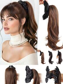 12 Inch Curly Ponytail Heat-Resistant Synthetic Fiber Cloud-Shaped Claw Clip Ponytail Wig Smooth Wavy Ponytail For Women Daily Wear & Special Occasions - Multicolor - View 2