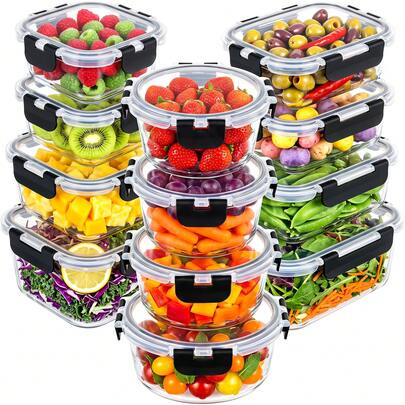 12 Pcs Glass Food Storage Containers With Snap Lock Airtight Lids, High Borosilicate Leakproof Storage Vessel Collection, Space Saving Organizer For Kitchen Countertop, Fridge And Apartment Pantry Arrangement