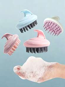 1pc Soft Silicone Scalp Massager, Dry & Wet Use Shampoo Brush, Deep Cleansing & Exfoliating, Handheld Hair Washing Brush, Suitable For Men & Women, Bath Essential - Multicolor - View 2