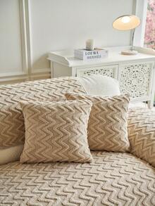 1pc Fashionable Minimalist Comfortable Solid Color Cotton Fleece Wavy Pattern Sofa Cover, Non-Slip Pet Friendly, Thick & Warm, Suitable For 1-Seater, 2-Seater, 3-Seater, 4-Seater And L-Shaped Sofas - Khaki - View 6