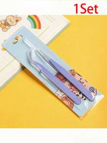 1 Set 2pcs Stainless Steel Tweezers Set, Straight And Curved Handle Eyelash Tweezers Set, Tweezers Can Be Used For Scrapbooking, Stickers, Washi Tape, Multi-Functional Stationery DIY, Old Magazines, Photo Albums, School Supplies, Macaron Hand Tools Cooka Tweezers, Suitable For Stickers, Scrapbooking, Eyelashes, Jewelry Making, Model Making - A - View 12