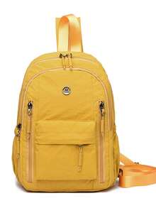 Lightweight Crinkle Nylon Backpack, Multi-Pocket Zipper Casual Daypack, Water Resistant Soft Rucksack For Daily Travel Shopping School - Multicolor - View 12