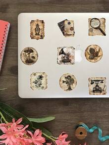 50Pcs Vintage Label Stickers, DIY Scrapbook Journal Decorative Craft Stickers - Multicolor - View 3