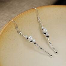 Vintage Bohemian Style Multi-Pearl Long Dangle Earrings For Women - Silver - View 5