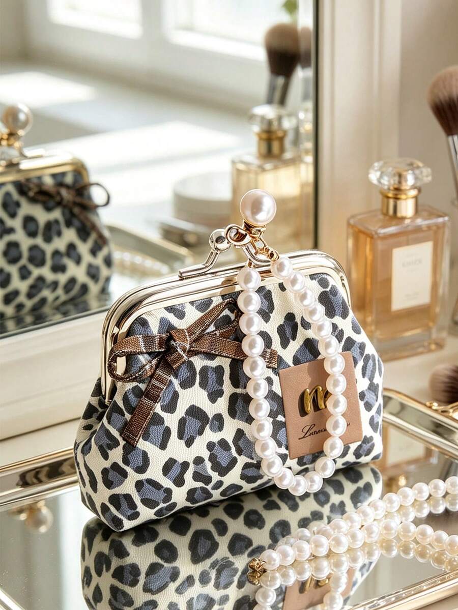 Vintage Leopard Print Coin Purse, High-Value Coffee Color Cute Chain Storage Bag, Versatile Style, Premium Feel, Fashionable High-End Wallet, Luxury INS Style Mini Card Holder, Combines Card Holder And Coin Purse Functions, Simple Anti-Theft Compact Wallet, Suitable For Travel, Back To School And Daily Use. Unique Teacher's Day Gift, Birthday Gift, Holiday Gift, Party Gift, Vacation Gift, Wedding Gift, Back To School Gift, Halloween, Christmas Gift - Multicolor - View 1