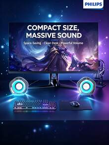 PHILIPS SPA3119 Speaker Komputer Berkabel USB dengan Efek Cahaya LED Warna-warni untuk Desktop dan Laptop, Speaker 2.0 Channel, Mini Subwoofer, Berkabel untuk Gaming Rumah dan Esports, Ukuran Kecil, Volume Besar - View 4