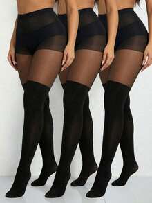 1/2/3 Pairs Designed Faux Thigh High Stockings, 2 In 1 Spliced Pantyhose - Multicolor - View 11