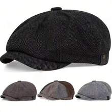 1pc Men's Herringbone Pattern Beret Fashion Plaid Newsboy Cap Outdoor Casual Hat Forward Cap Suitable For Autumn/Winter Street Business Party - A - View 5