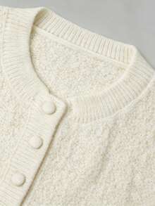 Nicenter Women's Round Neck Metallic Yarn Button Down Long Sleeve Wool Blend Cardigan Sweaters, White Elegant Fall Clothes For Women, Winter Clothes For Daily - Apricot - View 5