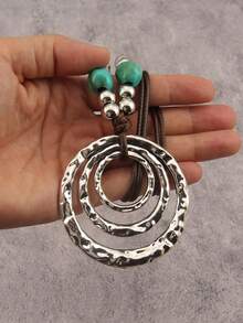 1pc Bohemian Style Long Necklace For Women, Multi-Layer Circle Decor Neck Chain, Personalized Versatile Beaded Necklace, Halloween Holiday Gift Accessory, Couple Gift - Beads - View 2