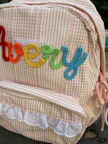 1pc Personalized Striped Lace Backpack, Large Capacity Lightweight Daily Use Bag, Customized Embroidered Name, Suitable For School, Commute And Travel, Perfect Gift - Multicolor - View 5