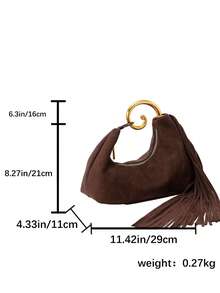Women's Handbag With Metal Handle, Personalized Tassel, Matte Finish, Fashionable Autumn/Winter Phone Bag, Coffee Color, Suitable For Shopping, Commuting, Parties - Coffee - View 9