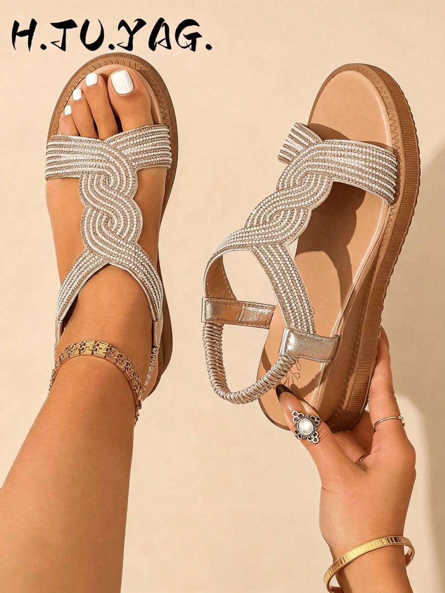 Summer Comfortable Goddess Style Platform Thick Bottom Rhinestone Open Toe Roman Sandals,Wedge Sandals