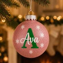 Custom Initial Christmas Ball Ornament, Personalized Holiday Tree Hanging Decor, Sparkly Red Green Bauble, Customized Name Family Keepsake Gift, Customizable Xmas Ornament For Home, Party & Gift Giving, Christmas Decorations, Merry Christmas, Family - Style D - View 5