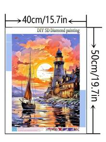 1pc DIY Diamond Painting Sticker Embroidery Landscape Ocean Wave Lighthouse Home Decor Full Drill 30*40cm/40x50cm - Sets - View 4