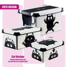 Geezy Decorative Storage Boxes With Lids Set Of 3 (22, 10, 5L) - Nesting Stackable Plastic Containers With Handles, Bedroom, Office, Wardrobe, Garage - Cute Cat Theme For Toys, Clothes, Home, Files - View 5