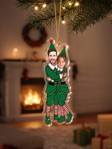 1pc Personalized Photo Elf Couple Christmas Ornament,Custom Xmas Tree Hanging Pendant,Cartoon Elf Costume Customized Portrait Holiday Keepsake Decor Gift For Lovers Family - Multicolor - View 9