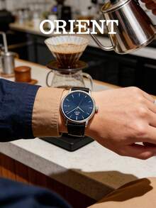 Orient Men's Modern Automatic Mechanical Watch, Deep Blue Dial, Silver Case, Black Crocodile Leather Strap, 100m Water Resistant, RA-AC0E04L19B - Silver - View 3