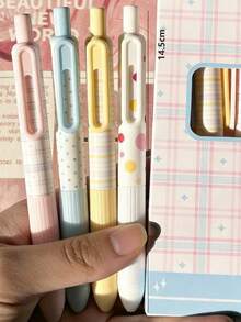 4pcs Highly Attractive Polka Dot Pattern Retractable Ballpoint Pens, Premium Ink, Suitable For Students And Exams, Quick-Drying, Black Ink, Back To School Essential - Multicolor - View 3