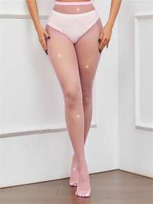 European And American Popular Sexy Rhinestone Shiny 4-Way Open Crotch Fishnet Pantyhose, No-Removal Hollow-Out Encrypted Nightclub Open Crotch Mesh Tights - Hot Pink - View 12