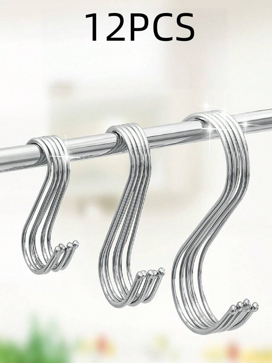 12pcs S-Shaped Multi-Function Kitchen & Bathroom Hooks, Suitable For Cookware, Hats, Shirts, Socks And Other Household Items, Great Space-Saving Gift - Multicolor - View 1