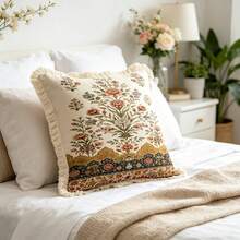 1PC Rural Printed Pillow Cover, Tassel Border, Double-Sided Decorative Pillowcase, Geometric Lace Floral Design Pattern, Home Decoration, Sofa, Bed, Bedroom(Excluding Pillow Core)-Size Excludes 3cm Tassels - Multicolor - View 8