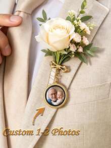 Custom Photo Lapel Pin For Groom Wedding Gift Custom Photo Boutonniere Lapel Pin Wedding Memorial Pin Wedding Keepsake For Groom Gift - Multicolor - View 2