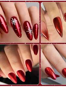1 Can Red Nail Powder, Christmas Metallic Mirror Effect Holographic Deep Red Nail Glitter Pigment Powder, Autumn Nail Art Powder With Tools - Red - View 6
