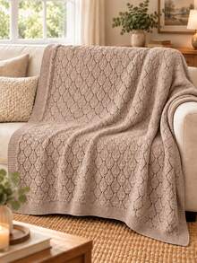 1pc Breathable Hollow Knit Throw Blanket, Soft Skin-Friendly Sofa Blanket, Bedroom Bed Throw, Suitable For All Seasons - Khaki Grey - View 1