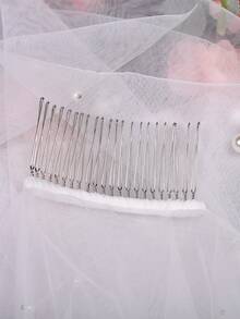 1pc Faux Pearl Bridal Veil With Hair Comb, Short And Long Train Styles Available, Suitable For Church Wedding And Bachelorette Party - White - View 3