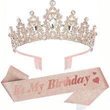 Birthday Headbands Sash For Women Girls Rhinestone Happy Birthday Accessories Favor Supllies Gold Pink White Yellow - Multicolor - View 19
