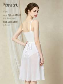 DonsGirl 1pc Women's Midi Chiffon Wrap Dress, Solid Color, Suitable For Ballet Performance White Spring Sports Fall - White - View 3