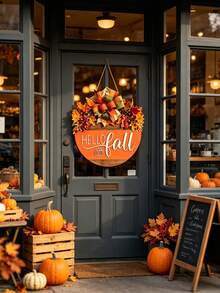 Autumn "Welcome" Hanging Decor, Round Wreath Design, Suitable For Entryway Decoration, Applicable For Autumn Celebrations And Thanksgiving Home Decor, Perfect Autumn Home Decor Item - Multiple Styles - View 9