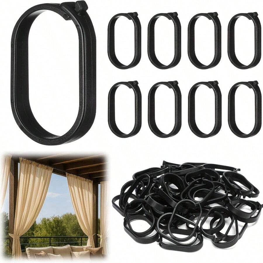 Black Sunshade Curtain Hooks, O-Shaped Closed Design Black Plastic Shower Curtain Rings, Curtain Hanging Rings, Non-Detachable Press-Lock Thickened Reinforced Hanging Rings - Multicolor - View 1
