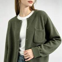 Autumn/Winter New Casual Knit Cardigan Women, Loose Fit Flattering Daily Commute Versatile Elegant Sweater Top - Green - View 9