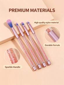 4pcs Makeup Brush Set, Angled Eyeliner Brush, Eyebrow Brush, Concealer Brush, Lip Brush, Highlighter Brush, Professional Eye Makeup Tools - Coral Pink - View 3