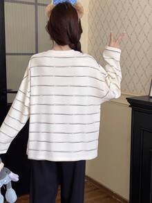 2pcs/Set Women's Spring/Autumn Casual Cartoon Sweat-Absorbent Breathable Round Neck Long Sleeve Long Pants Cartoon Spring/Autumn/Winter Home Wear Fall Clothes For Women - Apricot - View 2
