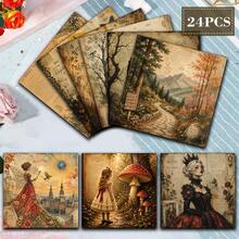 24 Sheets Vintage Junk Journal Ephemera Scrapbook Paper 6*6 Inch Old Book Page Gnome Dark Fairy Tale Decorative Craft Paper No Repeat Pattern For Card Making, Album Collage DIY - Square - View 1