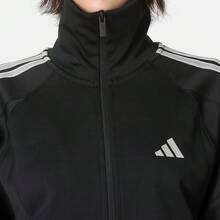Adidas Women's Stand Collar Zip-Up Striped Outdoor Fashion Casual Comfortable Training Long Sleeve Jacket - Black - View 5