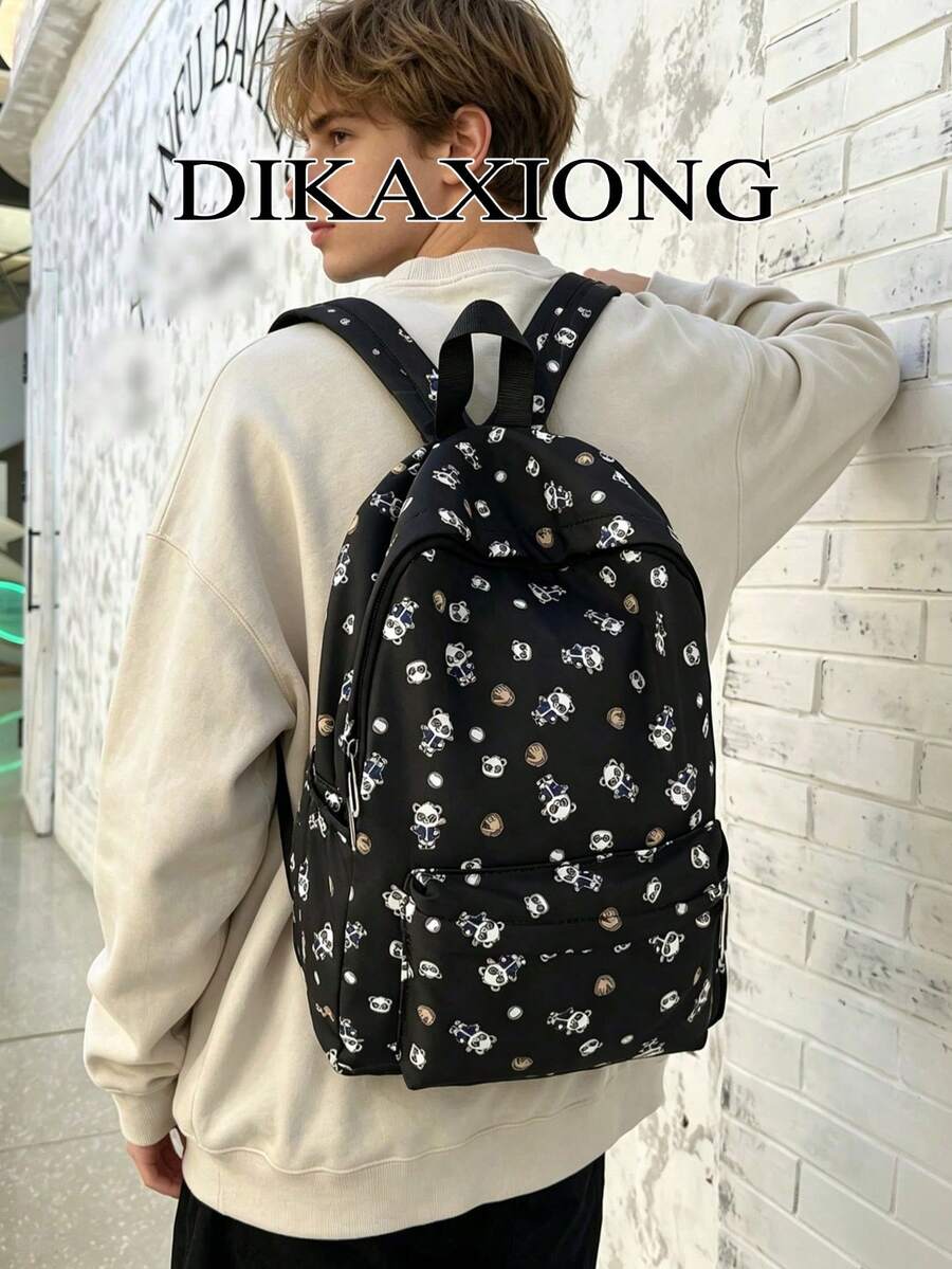 Allover Panda Print White Backpack For Girls, Multi-Pocket Lightweight Nylon Casual Daypack RucksackCartoon School Bag For Teens Travel - Multicolor - View 1