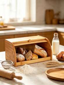 Wood Roll Top Bread Box, Natural Solid Wood Moisture-Proof Air Circulation Storage Container, Large Capacity Countertop Bread Keeper With Slatted Base, Rustic Kitchen Storage For Homemade Buns Loaves Pastries, Ideal For Home Cooks, Family Households - Multicolor - View 9