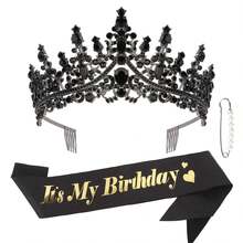 1 Set Birthday Ribbon Crown Set, Shiny Waistband, Sparkling Crystal Crown, Adult Women Birthday Gift, Suitable For Girls Birthday, Party Gift, The Best Gift For Her - Multicolor - View 14
