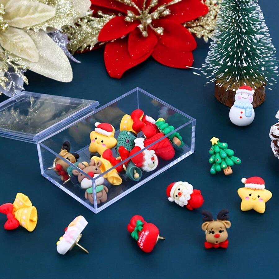 20/30pcs Christmas Theme Push Pins, Suitable For Bulletin Board, Cork Board, Wall Map, Photo Wall, Decorative Office Organization Tool, School Supplies, Home Decor, Christmas Party Decoration (Random Style) - Multicolor - View 1
