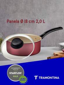Panela com Tampa de Vidro Turim em Alumínio com Revestimento Interno e Externo em Antiaderente Starflon Max Vermelha 18cm 2L- Tramontina - Vermelho Ø18cm - Visão 4