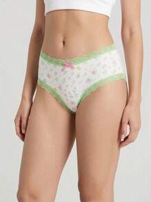 Aesletic 3 Packs Ditsy Floral Women Panties, Bow Decor Lace Trim Briefs Underwear Set - Multicolor - View 10