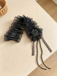 1pc Women's Lolita Lace Rose Ribbon Hair Accessory, Vintage Pearl Tassel Ruffle Hair Clip, Gothic Style Cosplay Photography Matching Headpiece - Multicolor - View 9