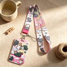 1 Piece Cute Cartoon Cat Lanyard With ID Badge Holder, Kawaii Kitten Print Neck Strap, Card Holder For School Office Keys, Gift For Cat Lovers - Multicolor - View 2