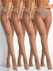 4 Pairs Women's Sexy 30D Sheer Pantyhose, Fashionable Minimalist, Comfortable And Breathable - Apricot - View 1