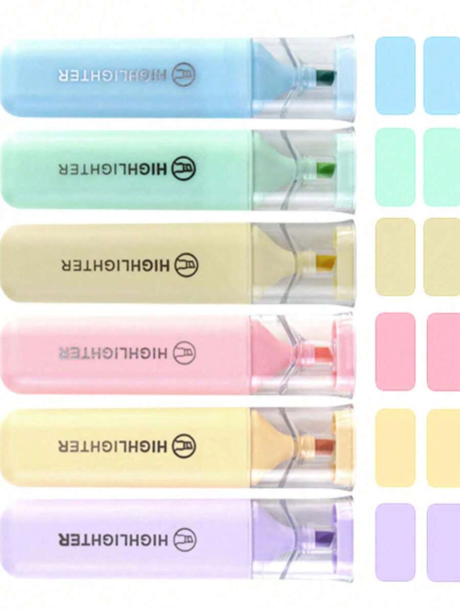 12/6/3pcs Macaron Fluorescent Highlighters, Colorful Markers, Suitable For School Supplies, Back To School Season - Multicolor - View 1