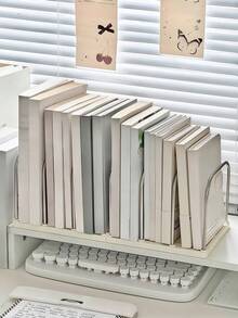 1/2pcs Metal + PP Material Desktop Bookshelf | Non-Slip Base + Adjustable Dividers Vertical Small Book Stand | Modern Minimalist Office Desk Organizer | Mail & Document Sorting Rack | Student Dorm Desk Storage Shelf | Home Stationery/Cosmetics/Books Organizer - Multicolor - View 4